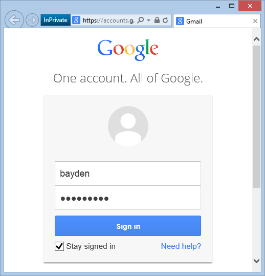 Google login form with autofilled credentials